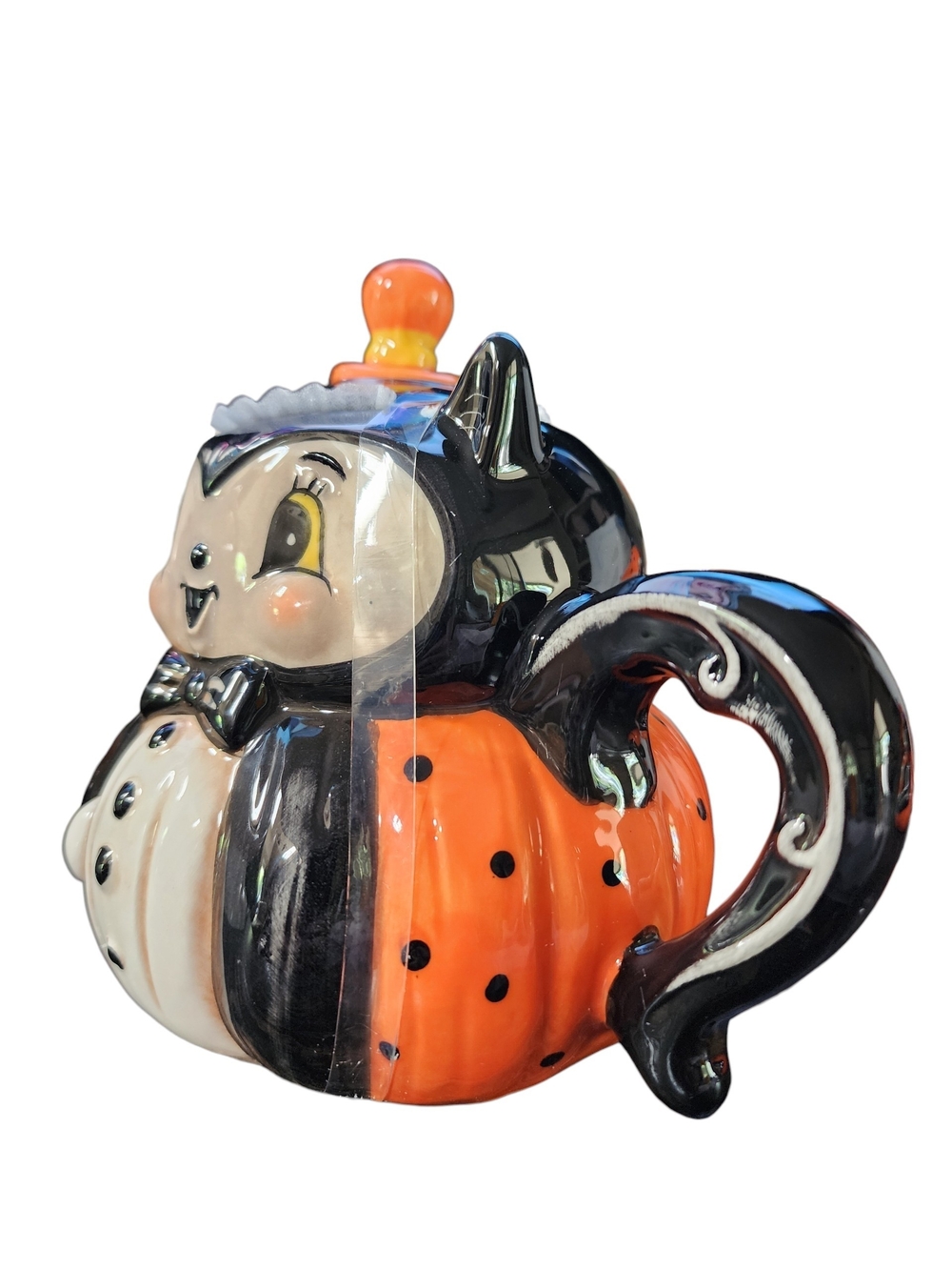 Johanna Parker - Transpac -Halloween Bat Pumpkin Ceramic Teapot - Black & Orange - Picture 4 of 9